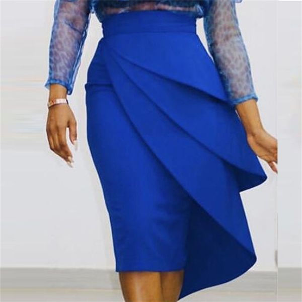 

women high waist pencil skirt bodycon ruffle party celebrate classy elegant office lady modest slim african fashion falads 210416, Black