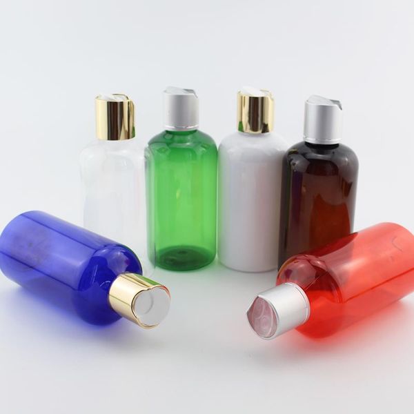 

storage bottles & jars 220ml x 12 empty plastic disc cap bottle with gold silver aluminum collar pet cosmetic container for travel packaging