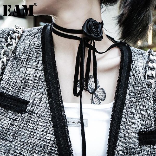 

chains [eam] women black flower shaped velvet long necklace temperament fashion tide all-match spring autumn 2021 1de1140, Silver