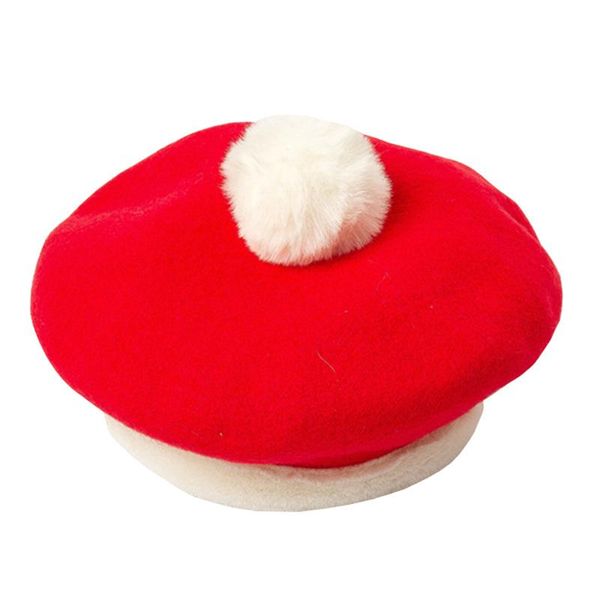 

womens christmas pompon artist wool french berets cap hats femme block color red green baret beanie barrette hat, Blue;gray
