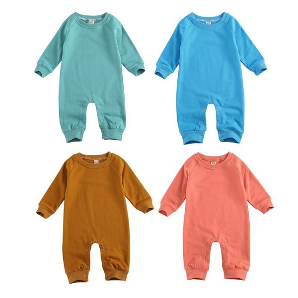 

jumpsuits born infant baby boys girls long sleeve cotton solid colors romper jumpsuit outfit clothes, Blue