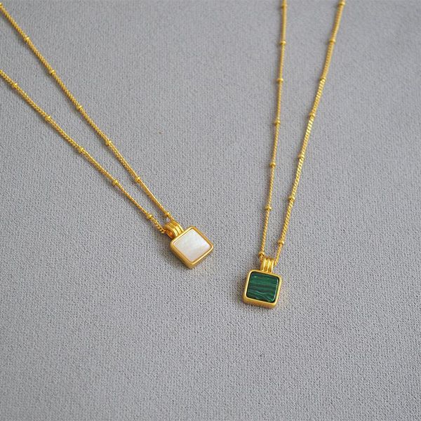 

fashion vintage malachite shell mother square pendant necklace female necklaces, Silver