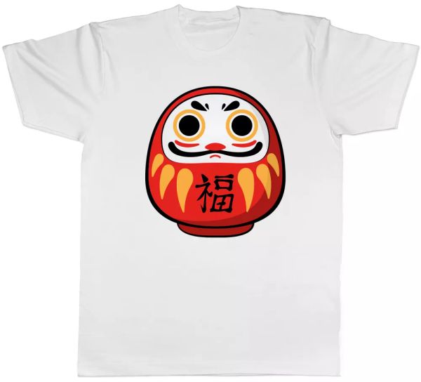 

Daruma Japanese Mens Unisex T-Shirt Tee, White;black