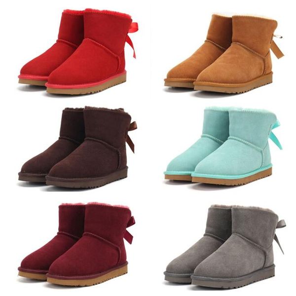

sell winter aus short u5062 1 bow women snow boots soft sheepskin keep warm boot with card dustbag beautiful gift high quality, Black