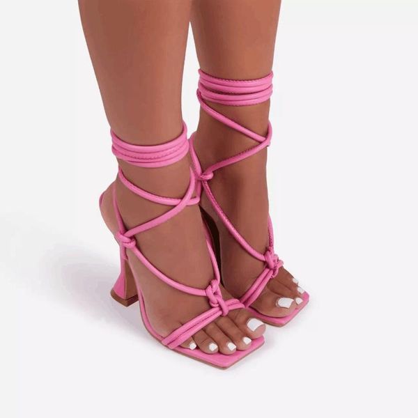 

high-heeled shoes sandals pink stiletto party fish mouth cross strap metal pendant catwalk women's 2021, Black
