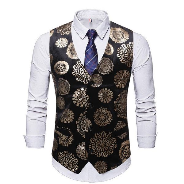 

men's vests vest bronzing printing fashion cardigan casual v-neck single-breasted suit, Black;white