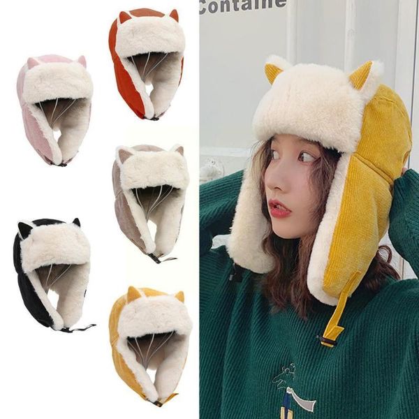 

berets women warm earmuffs thicken ear-flap hat winter cold-proof cap cotton ears velvet plus thickening cat d0e2, Blue;gray