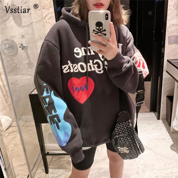 

women's hoodies & sweatshirts vsstiar plus size pullover hooded letter print winter men and women harajuku fleece hip hop sportswear, Black
