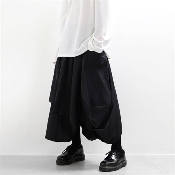

men's pants fashion hair stylist casual wide-leg suspenders trousers dark irregular, Black