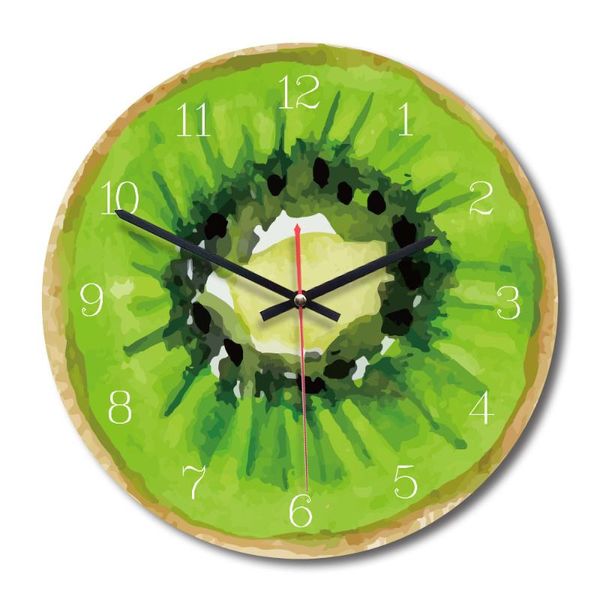 

wall clocks creative fruit printing circular home decor wood acrylic needle clock living room bedroom silent