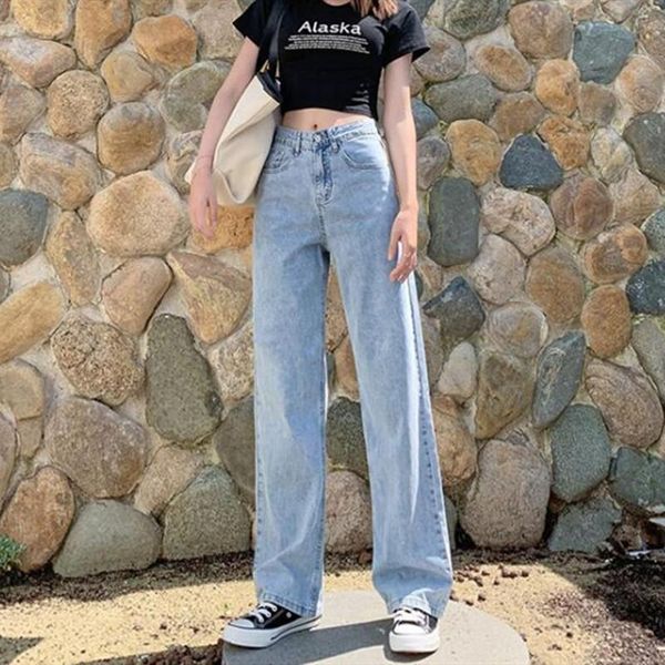 

woman jeans high waist clothes wide leg denim clothing streetwear vintage quality 2021 summer fashion harajuku loose pants women's, Blue