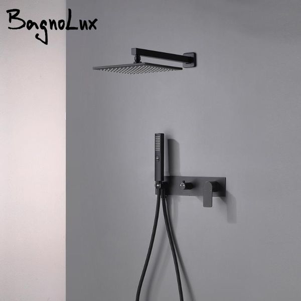 

bagnolux brass matte black wall-mounted 2function double switch and cold water concealed rain shower system bathroom faucet sets