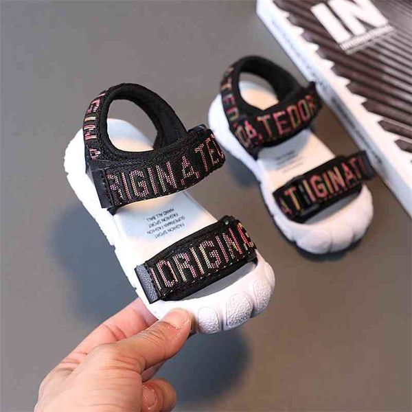 

summer baby sandals girls fashion double row hook sandals boys anti-kick toe cap sports sandals toddler soft sole shoes 210713, Black;red