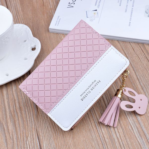 

new korean women's short thin contrast embossed zipper tassel zero student wallet, Red;black