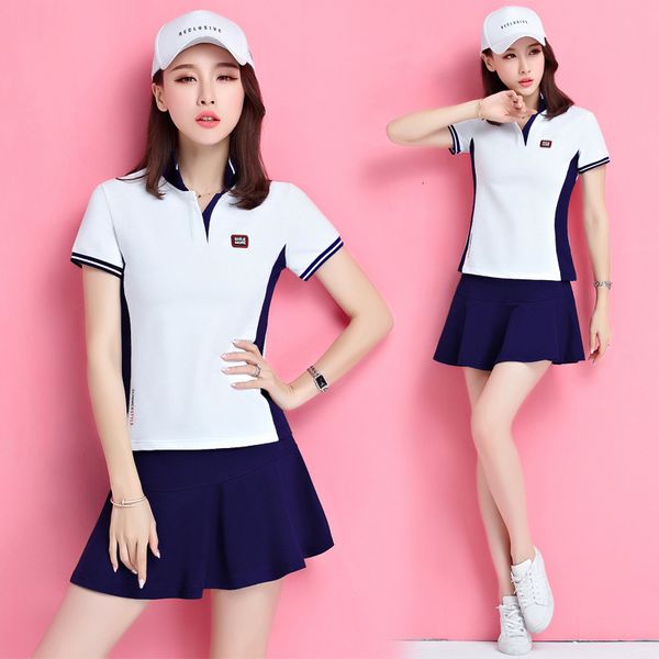 

tracksuits sport suit summer lapel short sleeve sports women's dress slim casual fitness tennis badminton skirt, Gray