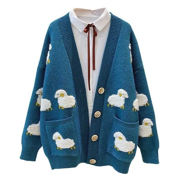 

h.sa women winter knit sweater coat v neck sheep cardigans christmas sweaters warm knitwear sueter mujer long jacket 211022, White;black