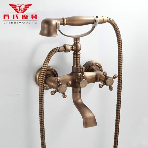 

brass antique shower phone set hand-held simple wall-mounted european head bathroom rain bar home improvement dual sets