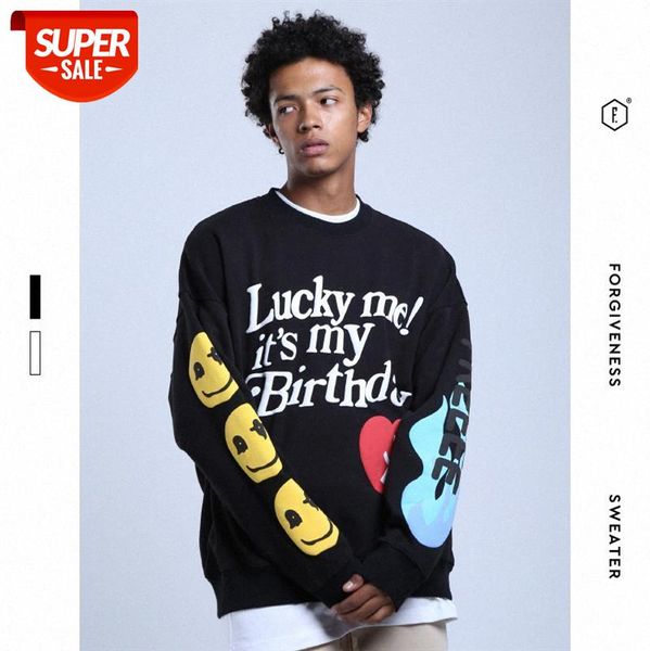 

spring and autumn trend sweater men's european american loose long-sleeved plus velvet thick shirt tide brand #jg7i, Black