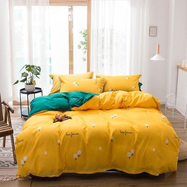 

bedding sets home set yellow flower 3/4pcs bed black&white stripe leopard linen flat sheet 2021 spring