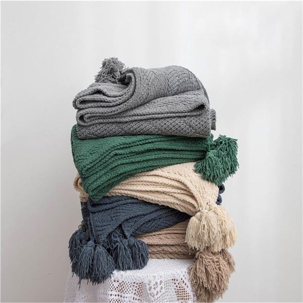 

thread blanket with tassel solid beige grey coffee throw for bed sofa home textile 130x160cm knitted blankets