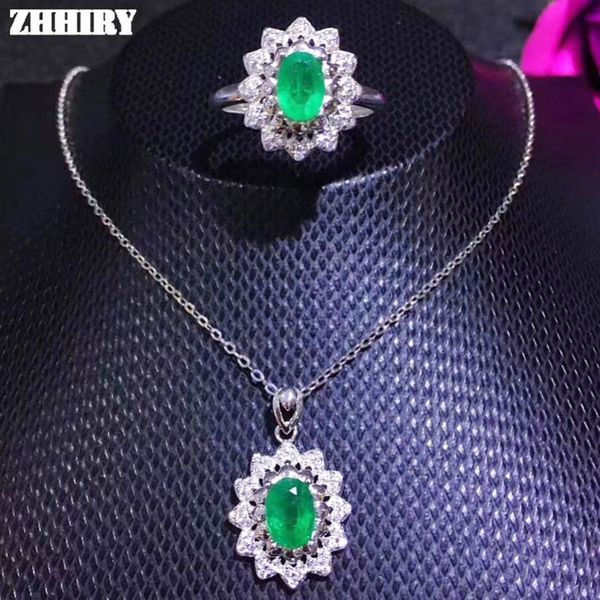 

bracelet, earrings & necklace zhhiry natural emerald jewelry sets genuine solid 925 sterling silver for women green gemstone rings fine, Black