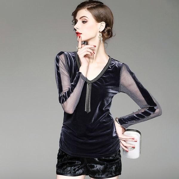 

2020 women's v-neck bottom shirt fashion new high-end t-shirt 17931, White