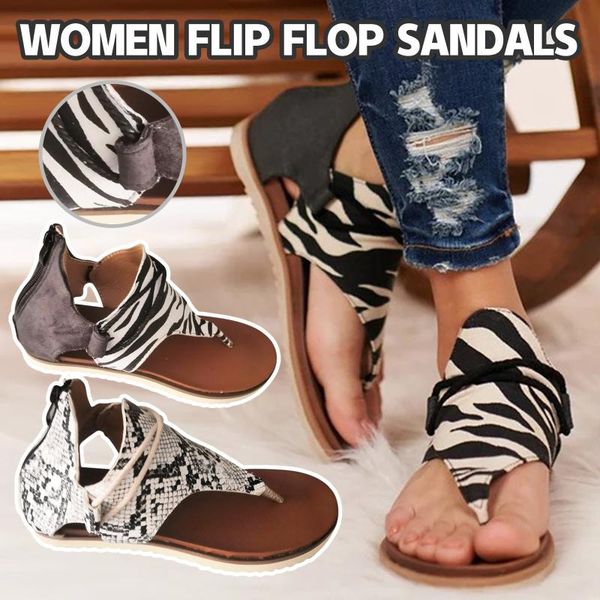 

sandals summer women's 2021 leopard flip flop comfy zipper shoes fashion ladies casual posh vintage zapatos, Black