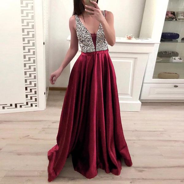 

casual dresses for women 2021 elegant summer fashion v-neck evening party ladies gown sequins formal prom long dress, Black;gray