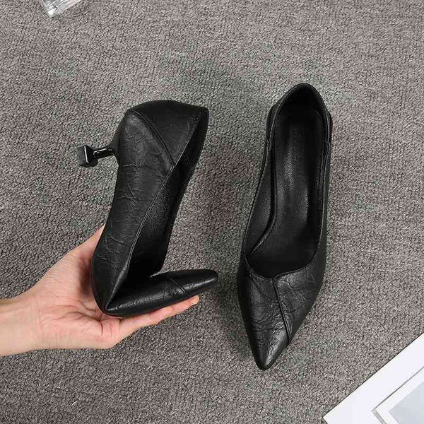 

high heel women's fine heels 2020 spring and autumn new wild single shoes professional work black small leather