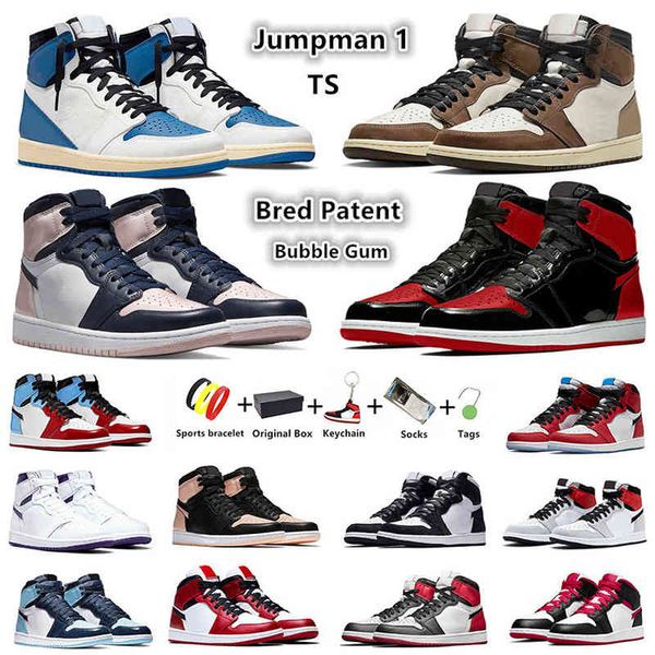 

with box jumpman 1s 1 mens basketball shoes sneakers patent bred bubble gum travis ts x fragment university blue twist unc hyper royal men