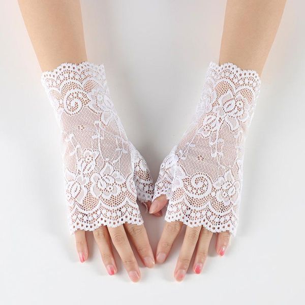 

five fingers gloves lace embroidered sunscreen women dressy glovesbeautiful driving glove lady black summer, Blue;gray