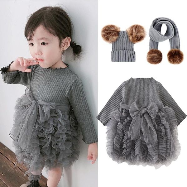 

girl's dresses baby knitting dress for girls casual long sleeve tutu princess infant party autumn born clothes 0-2 year, Red;yellow