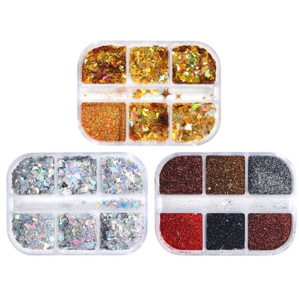 

nail glitter 3 boxes art powder irregular diy manicure shimmering, Silver;gold