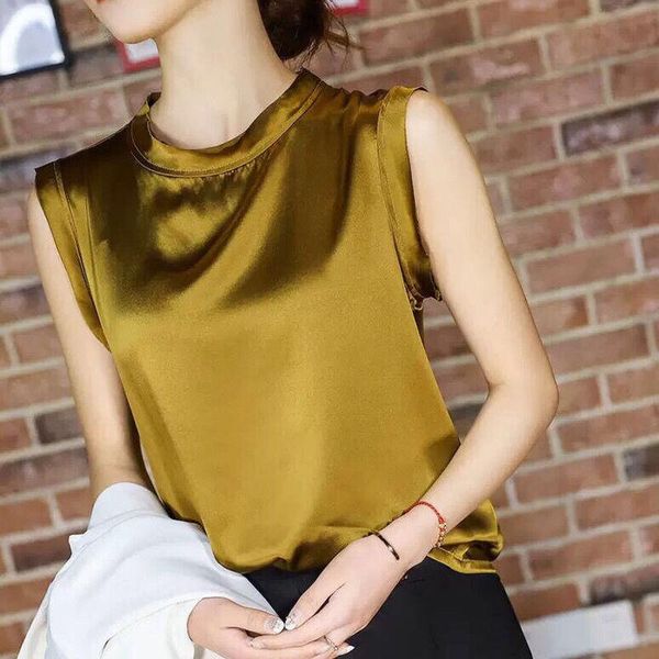 

women's blouses & shirts sleeveless elegant blouse office plus size tunic satin silk basic white summer chiffon for women