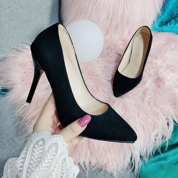 

dress shoes 33-48 oversized 10cm high heels suede thin heel patent leather work professional performance, Black