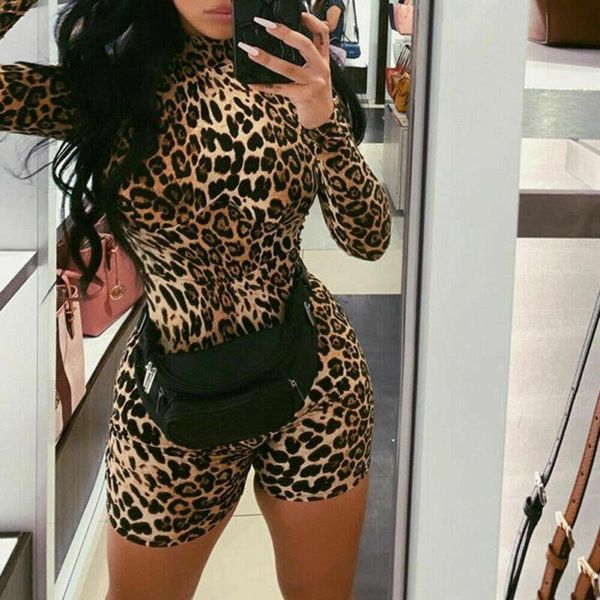 

autumn winter chic playsuit women jumpsuits animal print leopard tiger bodycon streetwear clubwear outfit clothes body rompers, Black;white