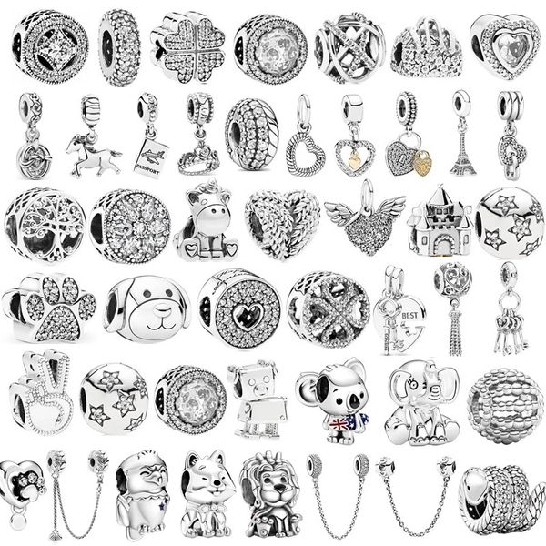 Neue Silber Farbe Feder Löwe Sicherheitskette Krone Flügel Anhänger Perlen Fit Pandora Charms-Armband DIY Frauen Original Schmuck