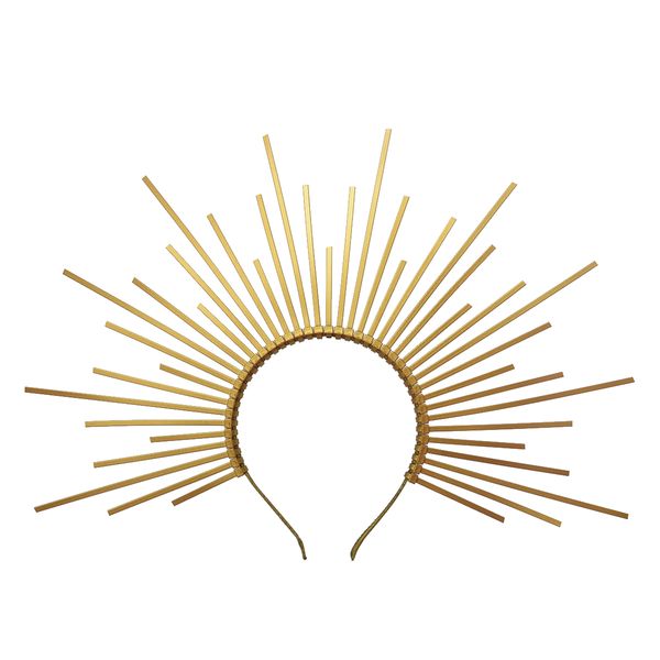 

gold spike halo crown headpiece nylon zip tie elf wedding bride hair band women headband headdress, Golden;white