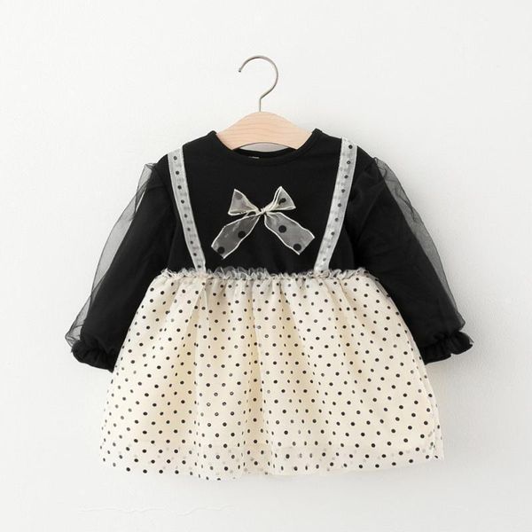 

girl's dresses 2021 autumn baby girls bow polka dot dress, Red;yellow
