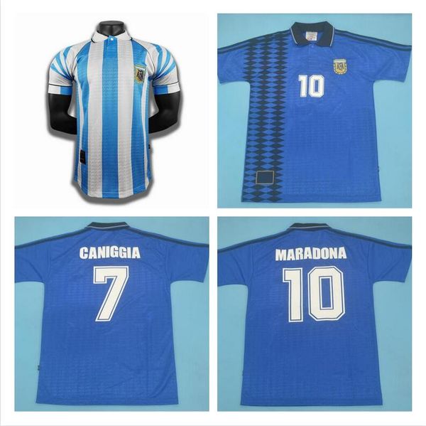 

argentina 1994 retro soccer jersey home away vintage #10 maradona #7 caniggia commemorate antique collection 94 classic football shirt, Black;yellow