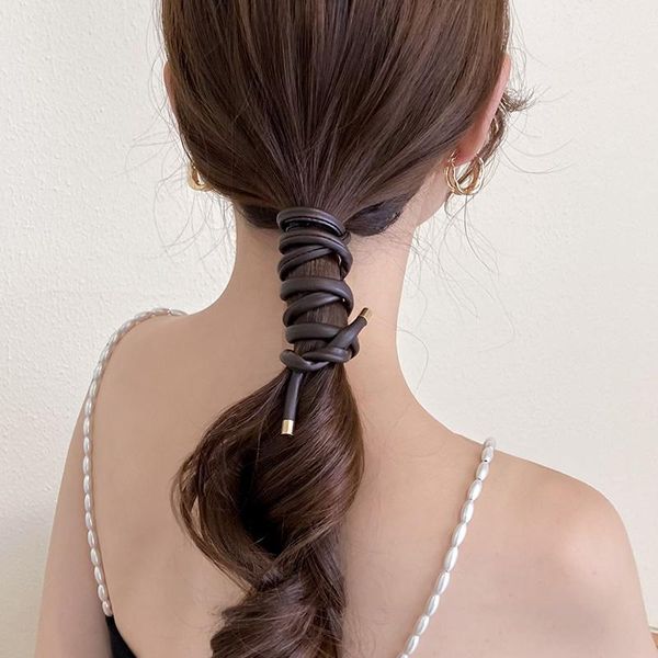 

hair accessories women girls elegant horsetail holder leather long tie headband coiled artifact strap fashion