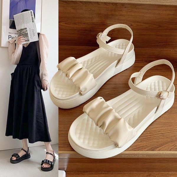 

sandals low woman leather low-heeled rubber slides rome pu hoof heels fabric, Black