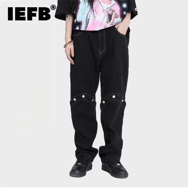 

men's jeans men's high street fashion spring autumn dark pants loose straight trousers band neutral black vibe tide d0245, Blue