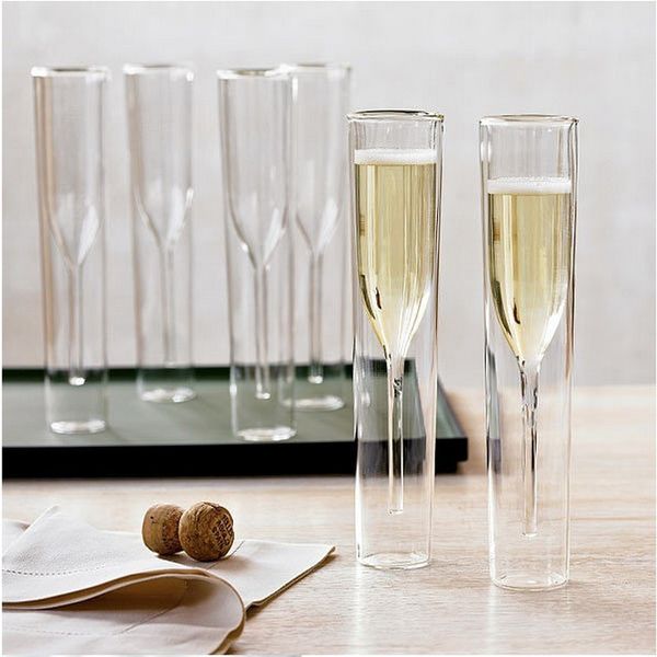 

4pcs Double Wall Glass Champagne Flutes Stemless Glasses Goblet Bubble Wine Tulip tail Wedding Party Cup