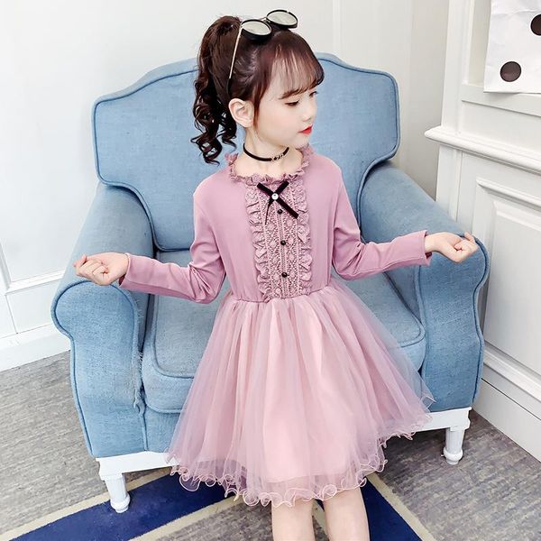 

girl's dresses children for party and wedding spring purple color princess long sleeve kids clothes girls dress lace gauze casual, Red;yellow