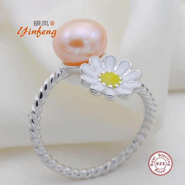 

cluster rings [meibapj]2021 fashion 925 sterling silver flower for women finger jewelry 100% genuine natural pearl ring gift box, Golden;silver