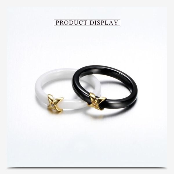 

cluster rings 2021 fine jewelry crystal from swarovskis black and white ceramic minimalist gold inlay zircon couple ring fit wedding, Golden;silver