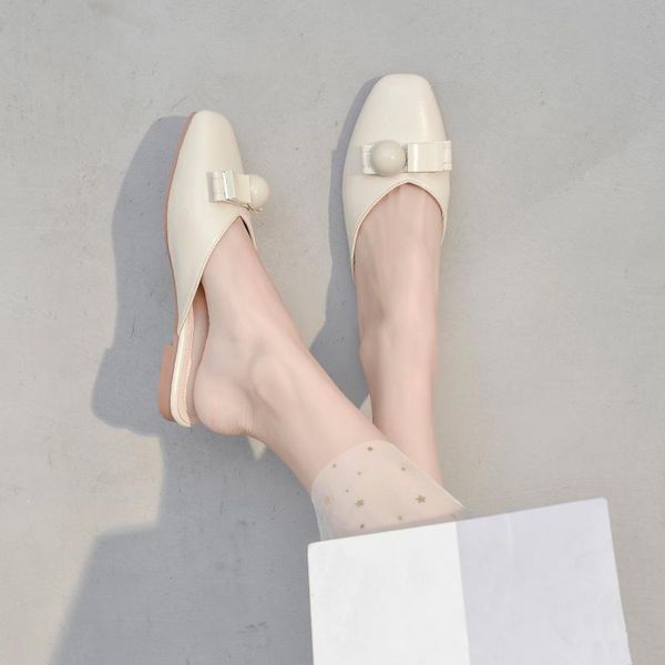 

buckle square toe slip on women flats slides mules shoes fashion summer outdoor casual solid color shallow ladies slippers, Black