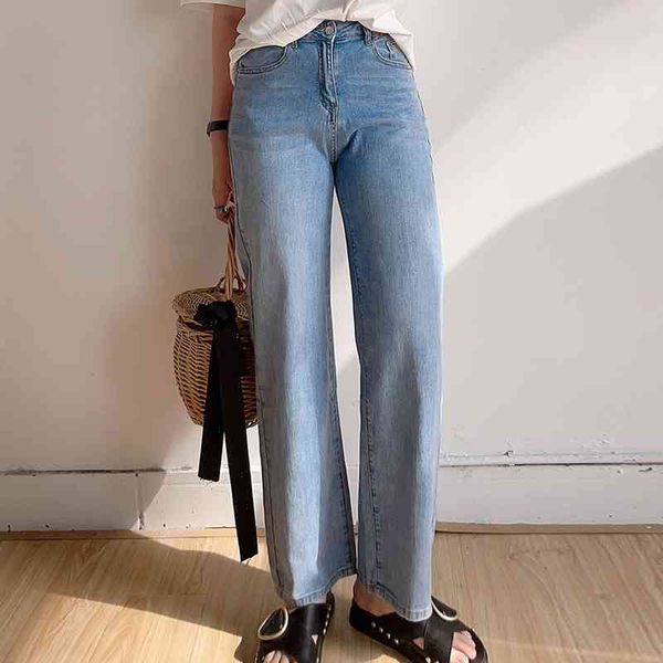

soft comfortable wide leg long bleached jeans woman all match casual femme pants japan style pantalones de mujer 210514, Blue