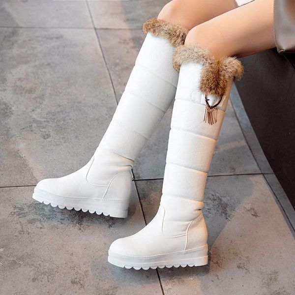 

boots fashion snow women shoes winter warm wedges heel round toe knee high big size 34-43 29k3, Black